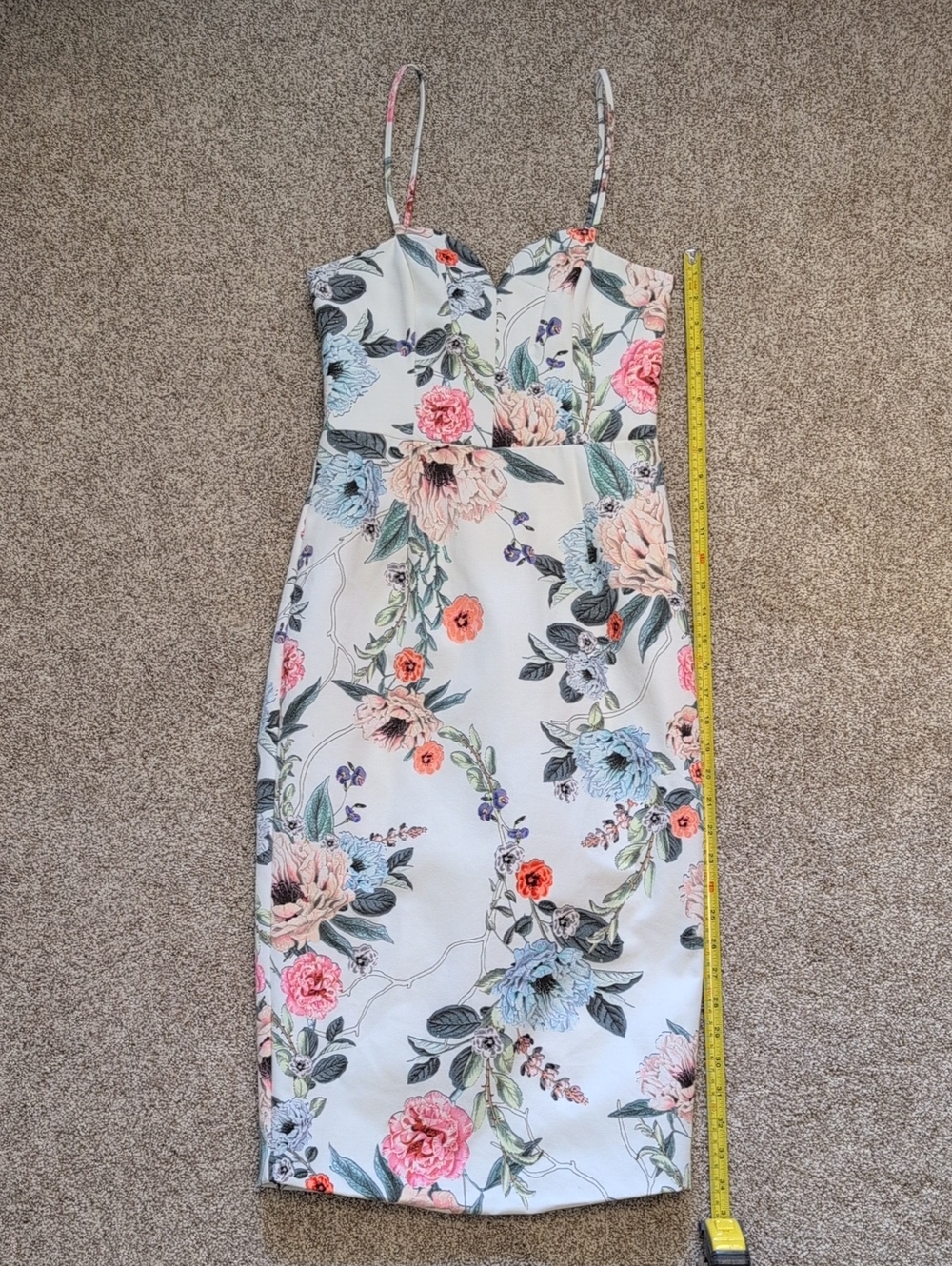 🌻 La Maison Talulah, White Floral Midi Dress with Multicolor Blooms